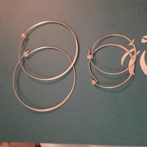 2 Pair Silver Flat Hoop Earrings